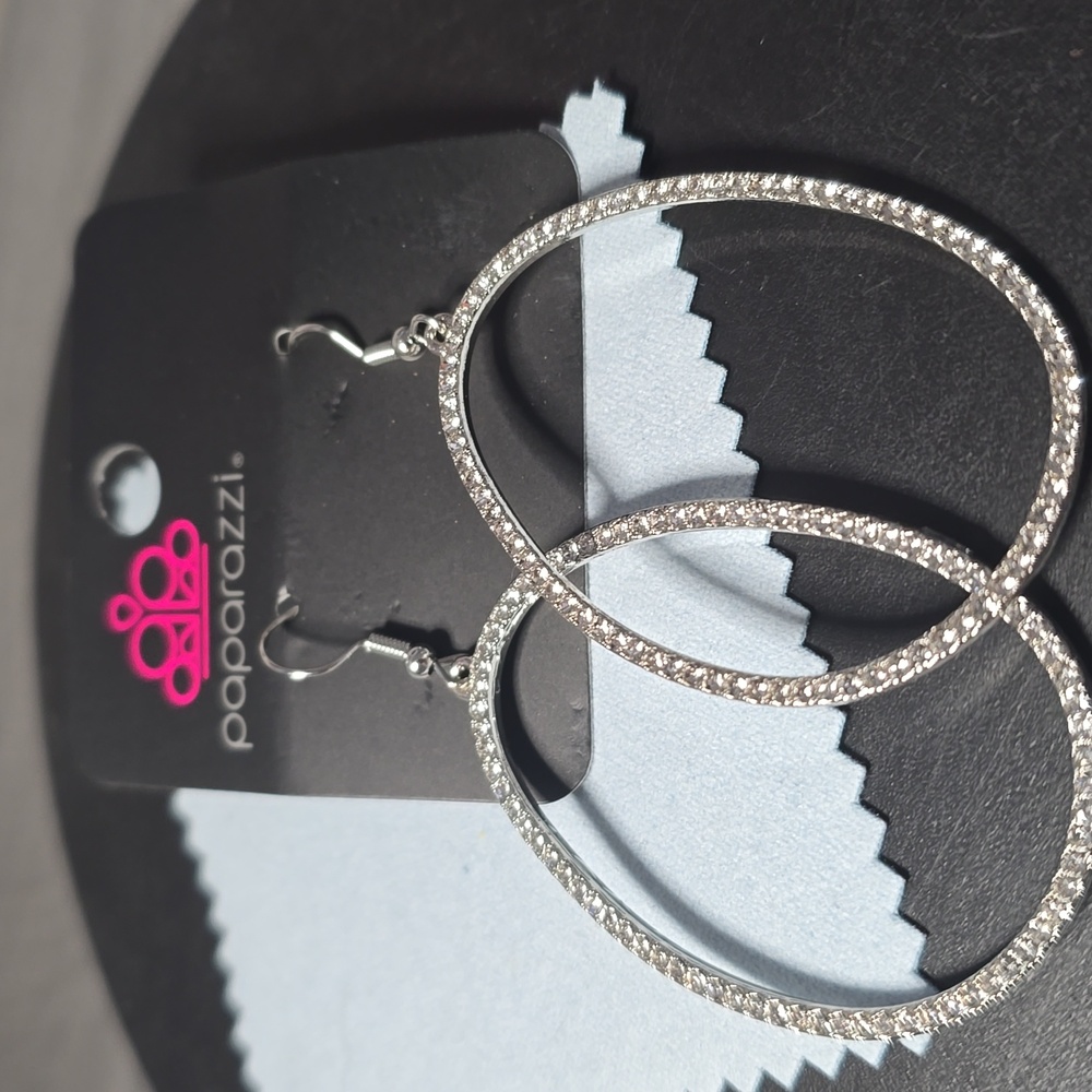 Paparazzi Silver Oval Earrings with Sparkling Accents